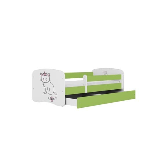 Barnsäng - Babydreams Grön Med Låda Och Madrass - Katt 180x80 Cm
