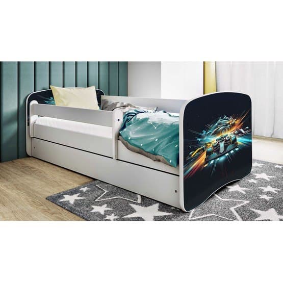 Barnsäng - Babydreams Vit Med Låda Och Madrass - Race 160x80 Cm