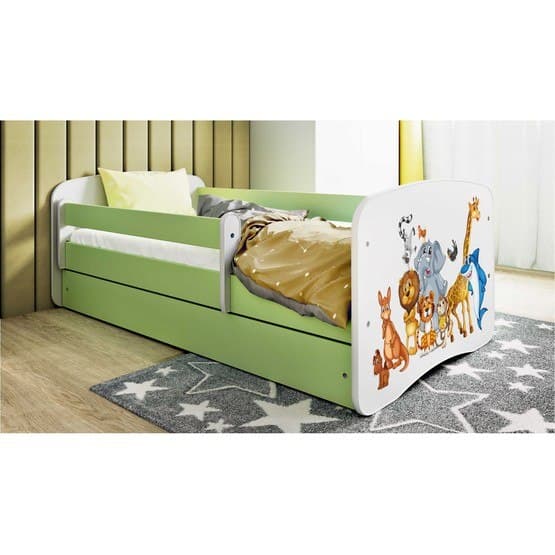 Barnsäng - Babydreams Grön Med Låda - Djur 140x70 Cm