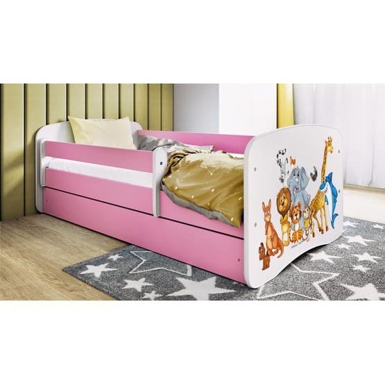 Barnsäng - Babydreams Rosa Med Låda Och Madrass - Djur 160x80 Cm