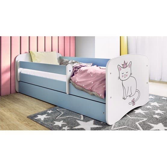 Barnsäng - Babydreams Blå Med Låda - Katt 140x70 Cm