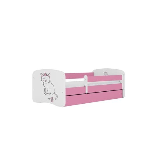 Barnsäng - Babydreams Rosa Med Låda Och Madrass - Katt 160x80 Cm