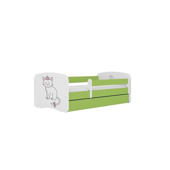 Barnsäng - Babydreams Grön Med Låda Och Madrass - Katt 160x80 Cm