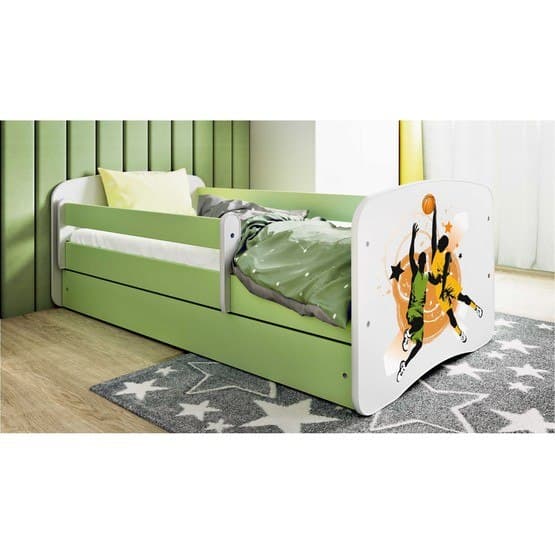Barnsäng - Babydreams Grön Med Låda - Basketboll 160x80 Cm