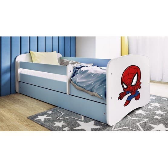 Pinnasänky - Babydreams Blue laatikolla ja patjalla - Spiderman 160x80 cm