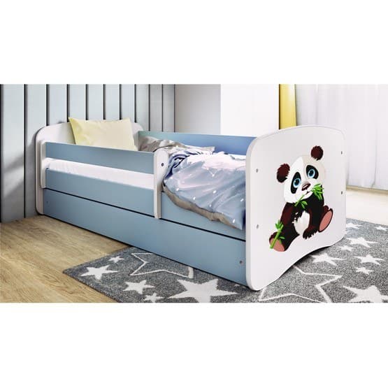 Tremmeseng - Babydreams Blå Med Æske Og Madras - Panda 2 140x70 Cm