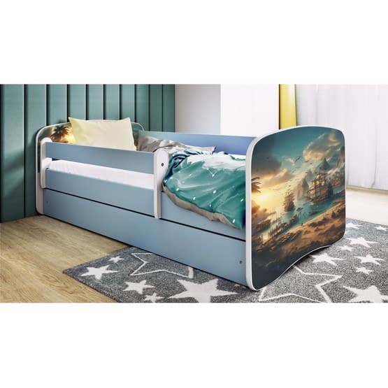 Barnsäng - Babydreams Blå Med Låda Och Madrass - Skepp 140x70 Cm