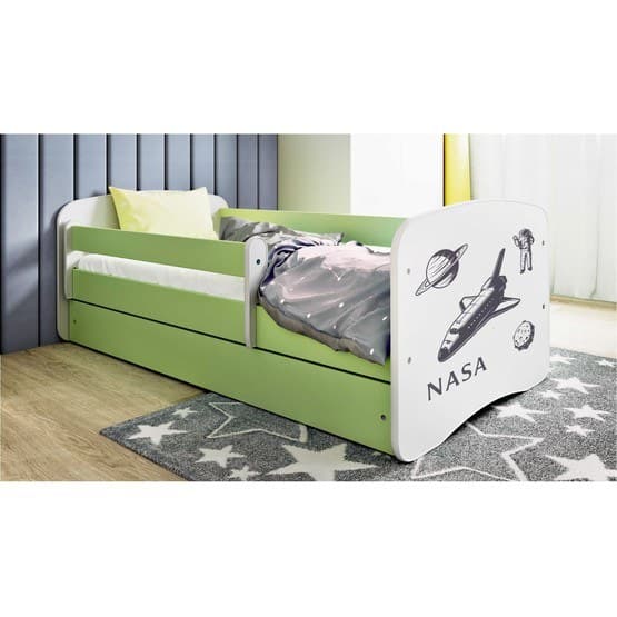 Tremmeseng - Babydreams Grøn Med Æske Og Madras - Nasa 160x80 Cm