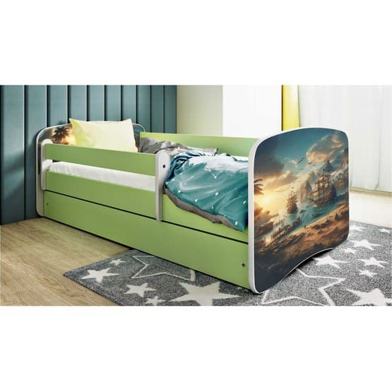 Tremmeseng - Babydreams Grøn Med Skuffe Og Madras - Skib 160x80 Cm