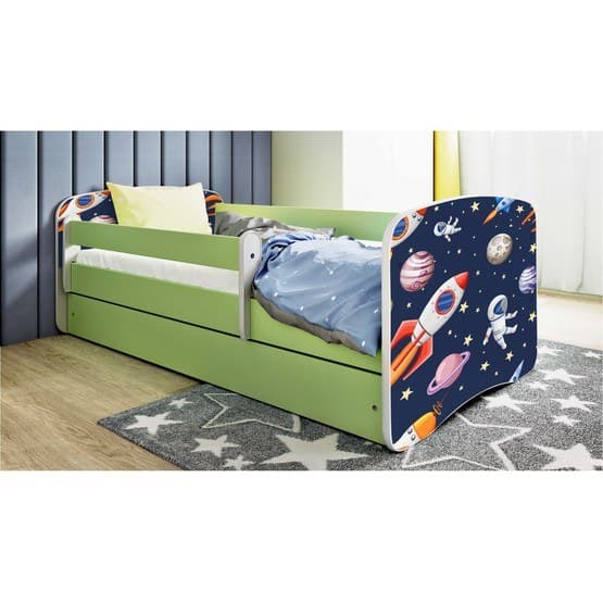 Barnsäng - Babydreams Grön Med Låda - Cosmos 140x70 Cm