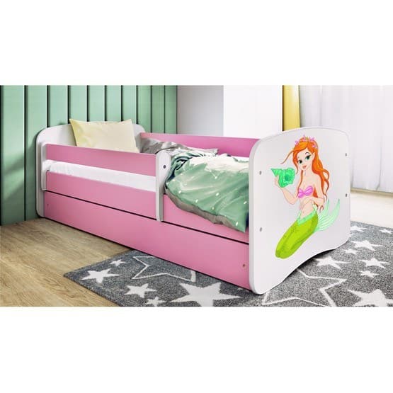 Tremmeseng - Babydreams Pink Med Æske Og Madras - Havfrue 160x80 Cm