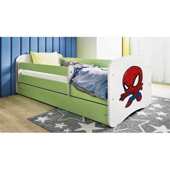 Tremmeseng - Babydreams Grøn Med Skuffe - Spiderman 140x70 Cm