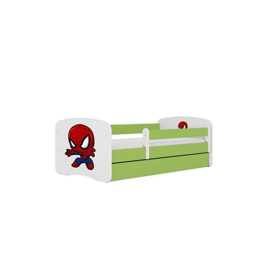 Tremmeseng - Babydreams Grøn Med Skuffe Og Madras - Spiderman 140x70 Cm
