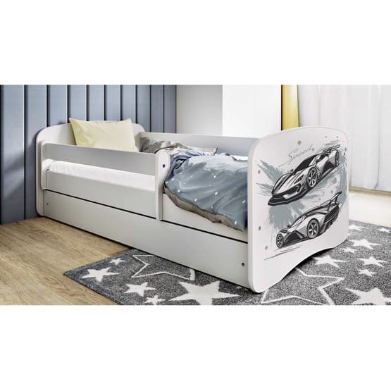 Pinnasänky - Babydreams valkoinen vetolaatikolla - Urheiluauto 140x70 cm
