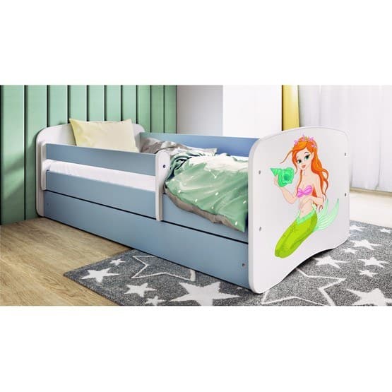 Barnsäng - Babydreams Blå Med Låda Och Madrass - Sjöjungfru 160x80 Cm