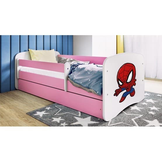 Barnsäng - Babydreams Rosa Med Låda Och Madrass - Spindelmannen 180x80 Cm
