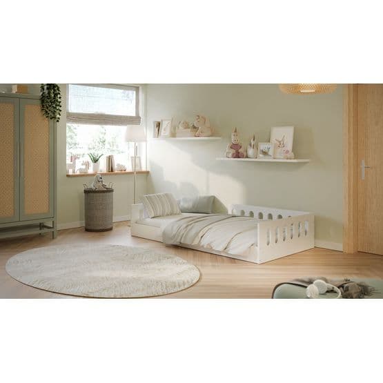 Enkelsäng - Golvsäng Timon Med Madrass - Vit - 160x80 Cm