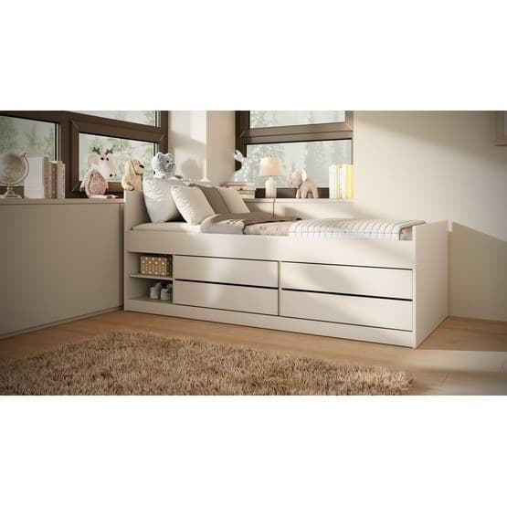 Enkeltseng - Leon Med Madras Og Opbevaring - Hvid - 200x90 Cm