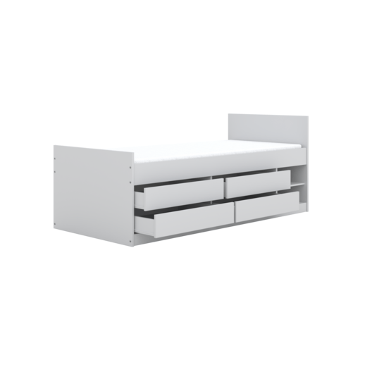 Enkeltseng - Leon Med Madras Og Opbevaring - Hvid - 200x90 Cm