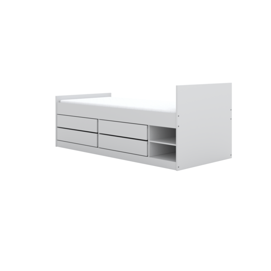 Enkeltseng - Leon Med Madras Og Opbevaring - Hvid - 200x90 Cm