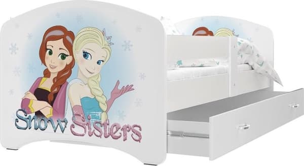 Børneseng Frozen prinsesser 90x200cm - hvid - med skuffe - uden madras