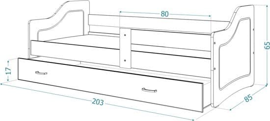 Børneseng luksusudgave 200x80 cm - hvid - med skuffe - med madras