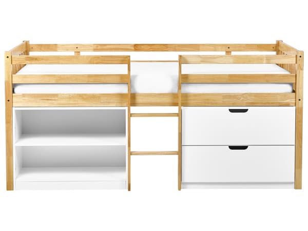 Barneseng i Lyst Tre 90 x 200 cm Enkeltseng med Lamellramme Skuffer og Hyller Seng for Småbarn