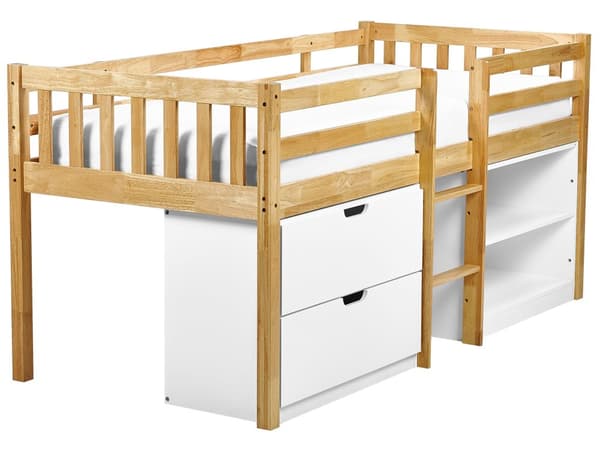 Barneseng i Lyst Tre 90 x 200 cm Enkeltseng med Lamellramme Skuffer og Hyller Seng for Småbarn