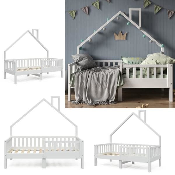 VitaliSpa Noemi hyttsäng, barnsäng, lekplatssäng, 80 x 160 cm, vit, antifallbarriär