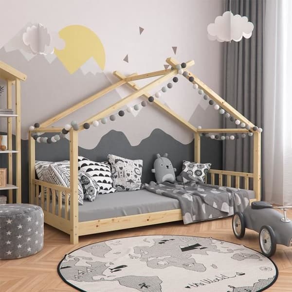 VitaliSpa Barnsäng designhussäng 90x200 Barnsäng i trä hus sovhussäng