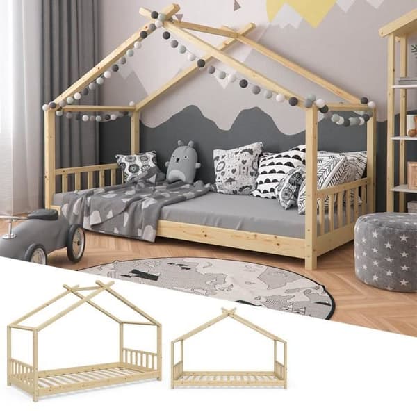 VitaliSpa Barnsäng designhussäng 90x200 Barnsäng i trä hus sovhussäng