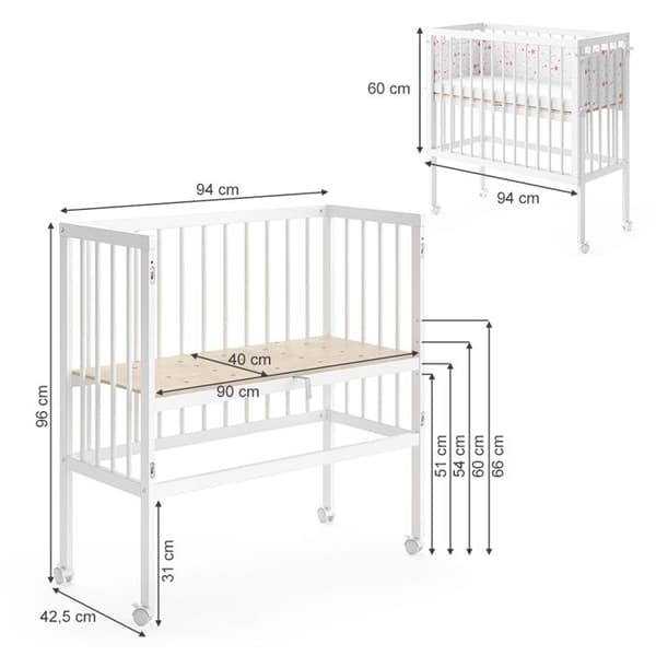 Vitalispa Sophie babysäng, Vit, 40 x 90 cm 2 sidosängar