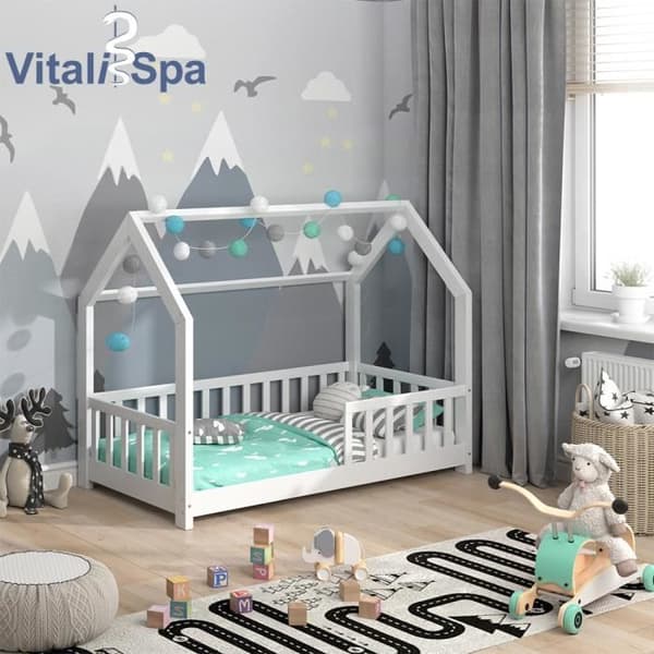 VitaliSpa Wiki barnsäng, kabinsäng, lekplatssäng, 80 x 160 cm, lamellbotten, antifallbarriär