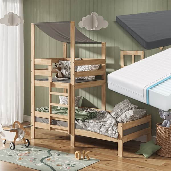 Vitalispa Tom hyttsäng, Naturträ, 90x200 cm med 2 madrasser