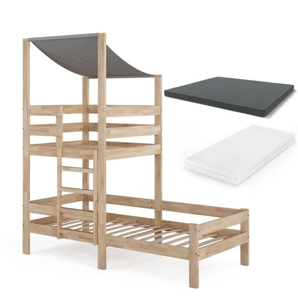 Vitalispa Tom hyttsäng, Naturträ, 90x200 cm med 2 madrasser