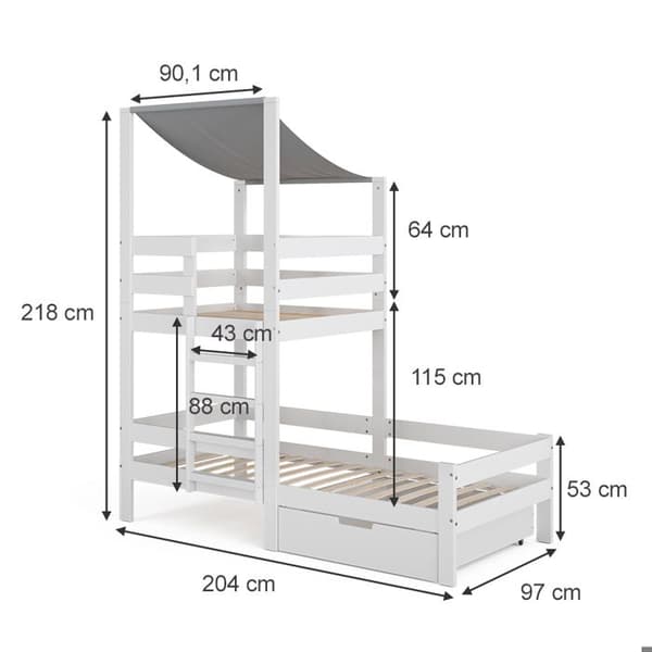 Vitalispa Tom hyttsäng, Vit, 90x200 cm med låda och madrass