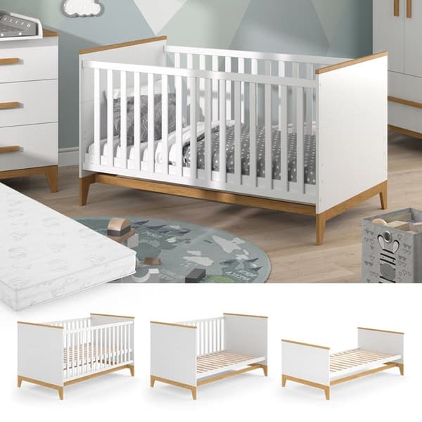Vitalispa Malia spjälsäng, Vit, 80x140 cm med madrass