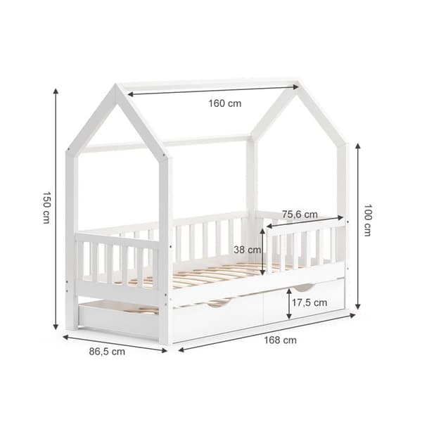 Wiki hyttsäng, 80x160 cm med extrasäng och 2 madrasser, Vit, Vitalispa