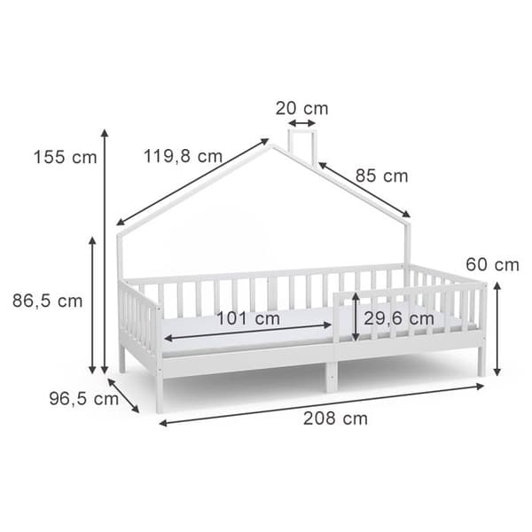 Justus hyttsäng, 90x200 cm med madrass, Vit, Vitalispa