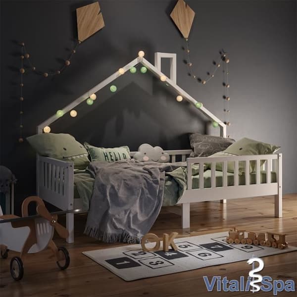 VitaliSpa Noemi kabinsäng, barnsäng, lekplatssäng, 90 x 200 cm vit anti-fallbarriär