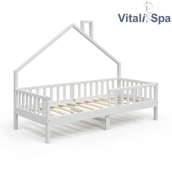 VitaliSpa Noemi kabinsäng, barnsäng, lekplatssäng, 90 x 200 cm vit anti-fallbarriär