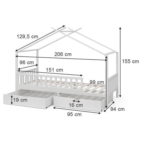 Oskar Store hyttsäng Franka, Vit, 90x200 cm med 2 lådor