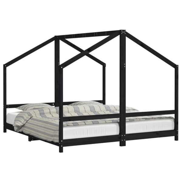Sängram för barnsäng svart 2x(90x200) cm massiv furu
