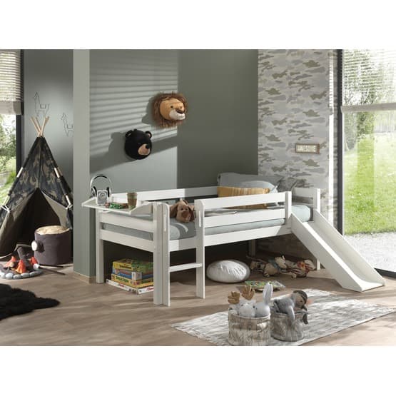 Loftsäng Pino Med Rutschkana Och Hylla - 90x200 Cm - Vit