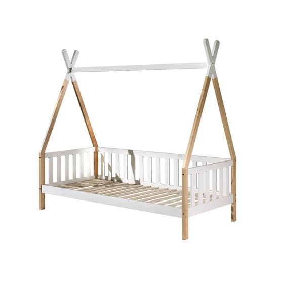 Tipi Bed Med Hegn Og Æske - 90x200 Cm - Natur
