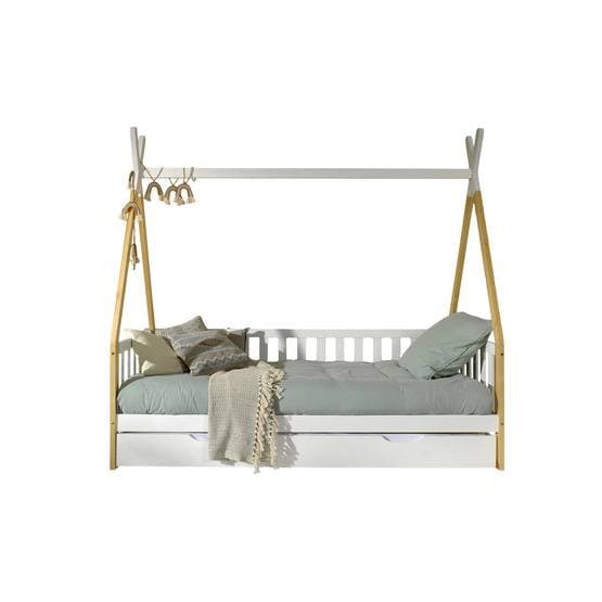Tipi Bed Med Hegn Og Æske - 90x200 Cm - Hvid