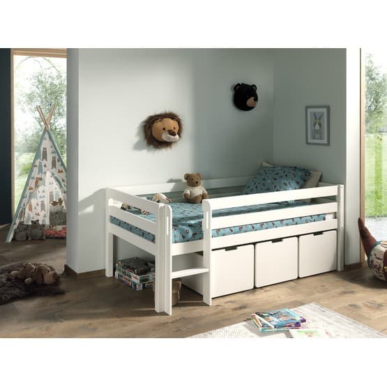 Loftsäng Pino Med 3 Lådor Och Stege - 90x200 Cm - Vit
