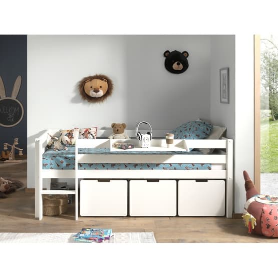 Loftsäng Pino Med 3 Lådor Och Hylla - 90x200 Cm - Vit