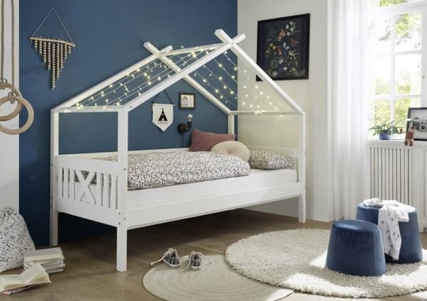 Vit furu Trälekstuga Barnsäng 90x200cm - Mångsidig Dag & Nattanvändning