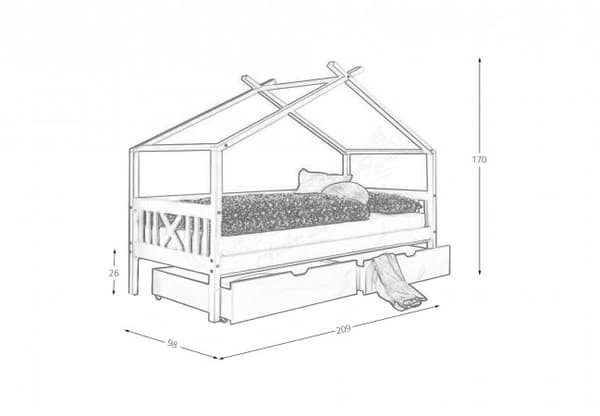 Vit furu Trälekstuga Barnsäng 90x200cm - Mångsidig Dag & Nattanvändning